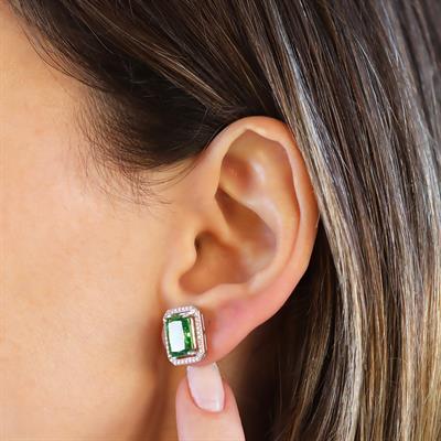 Baget Yeşil Icecut Taşlı Gümüş Küpe