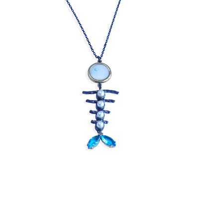 Balık Aquamarine İncili Oksitli Gümüş Kolye