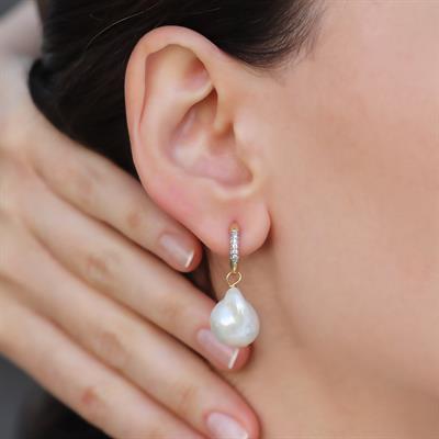 Barok İnci Gold Gümüş Küpe