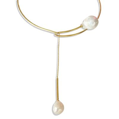 Barok İnci Gold Sarkıt Gümüş Gerdanlık