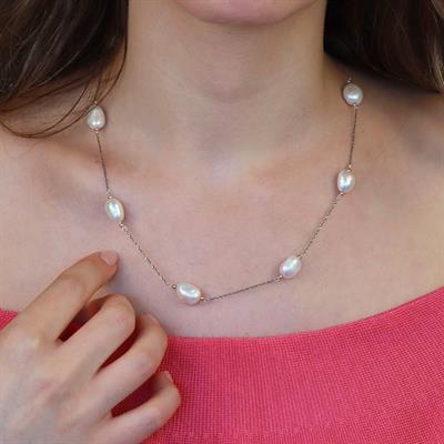 Barok İnci Oval Gümüş Kolye