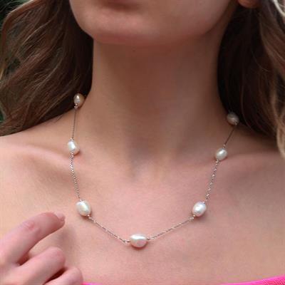 Barok İnci Oval Gümüş Kolye