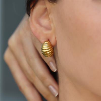 Bombe Çizgili Gold Gümüş Küpe