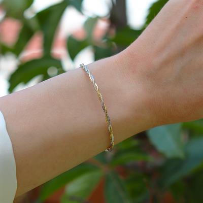 Burgu Çift Renkli Ajda Modeli Gümüş Bileklik