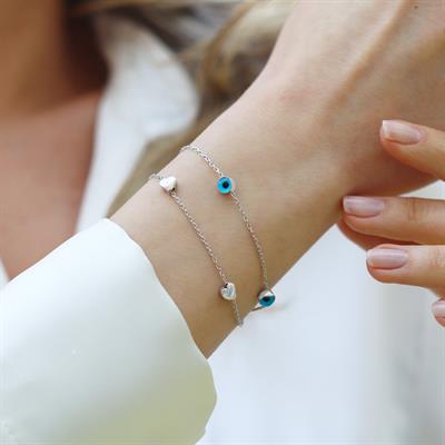 Camgöz Kalpli Çift Zincirli Gümüş Bileklik