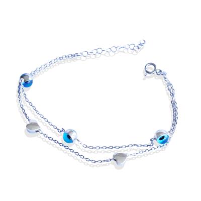 Camgöz Kalpli Çift Zincirli Gümüş Bileklik