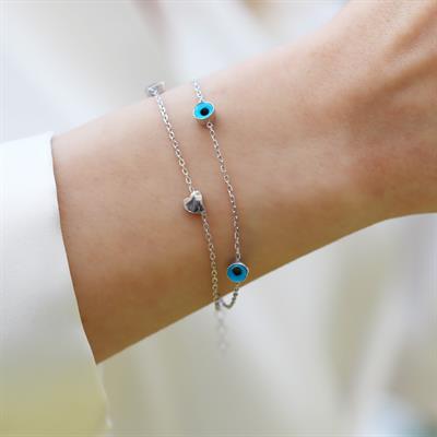 Camgöz Kalpli Çift Zincirli Gümüş Bileklik