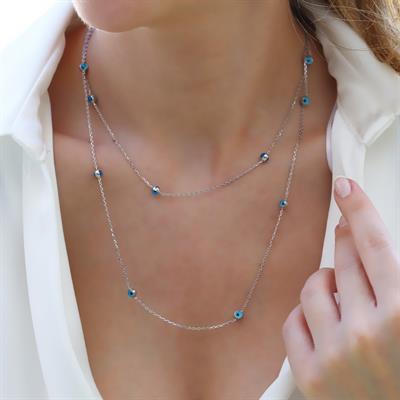 Camgöz Nazar Boncuklu Gümüş Zincir Kolye