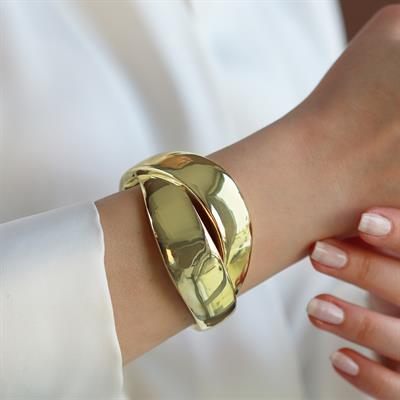 Çapraz Bombeli Gold Gümüş Kelepçe