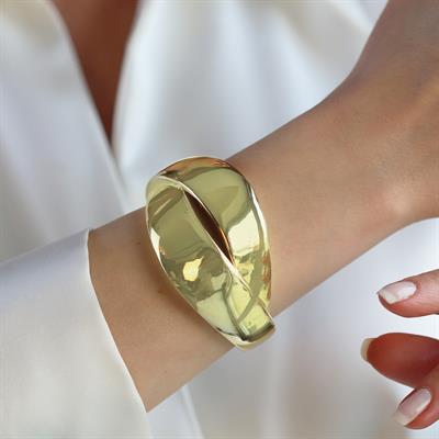 Çapraz Bombeli Gold Gümüş Kelepçe