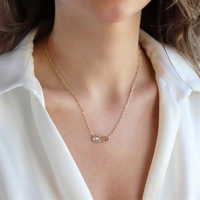 Çengelli İğne Trend Gold Gümüş Kolye