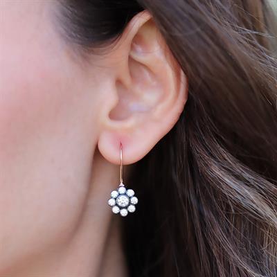 Çiçek Elmas Montür Rose Gold Gümüş Küpe