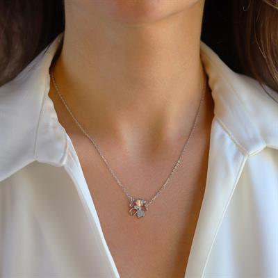 Çiçek Sedefli Gümüş Kolye