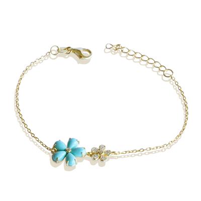 Çiçek Turkuaz Taşlı Gold Gümüş Bileklik