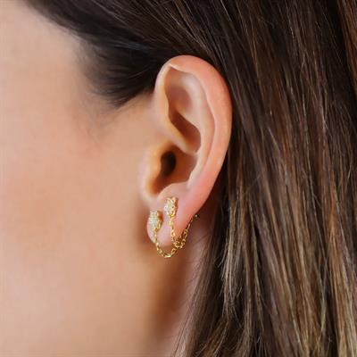 Çiçek Zincirli Gold Gümüş Küpe