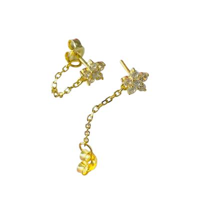 Çiçek Zincirli Gold Gümüş Küpe