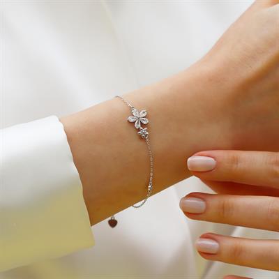 Çiçek Zirkon Taşlı Gümüş Bileklik