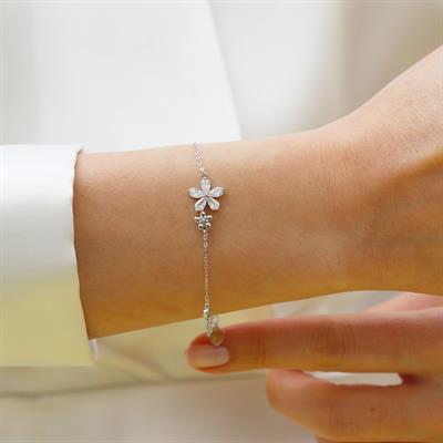 Çiçek Zirkon Taşlı Gümüş Bileklik