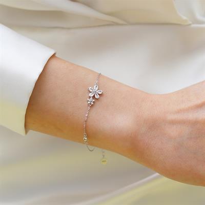 Çiçek Zirkon Taşlı Gümüş Bileklik