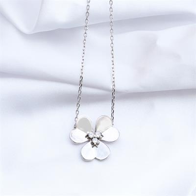 Çiçek Zirkon Taşlı Gümüş Kolye