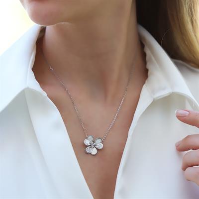 Çiçek Zirkon Taşlı Gümüş Kolye