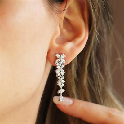 Çiçekli Zirkon Taşlı Gümüş Küpe