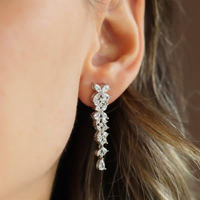 Çiçekli Zirkon Taşlı Gümüş Küpe