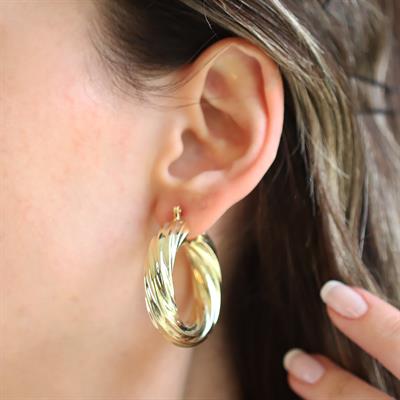 Çizgili Bombeli Halka Gümüş Küpe