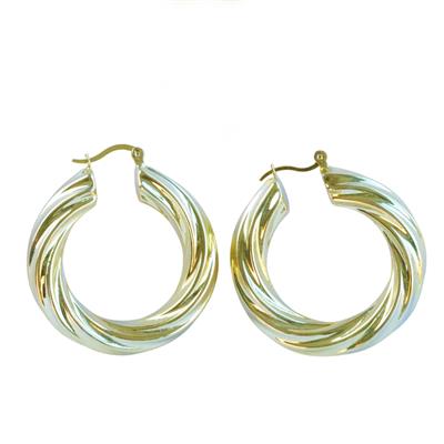 Çizgili Bombeli Halka Gümüş Küpe