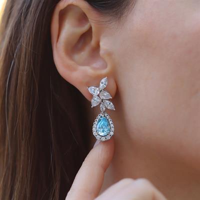 Damla Aquamarine Çiçek Gümüş Küpe