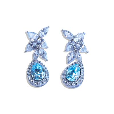 Damla Aquamarine Çiçek Gümüş Küpe