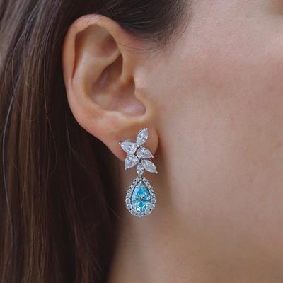 Damla Aquamarine Çiçek Gümüş Küpe