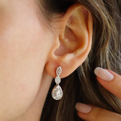 Damla Başak Modeli Zirkon Taşlı Gümüş Set