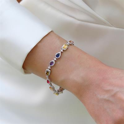 Damla Çiçek Renkli Zirkon Taşlı Gümüş Bileklik