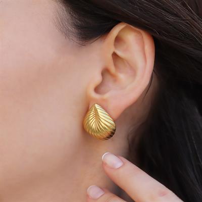 Damla Çizgili Gold Bombeli Gümüş Küpe