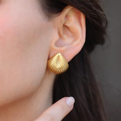 Damla Çizgili Gold Bombeli Gümüş Küpe