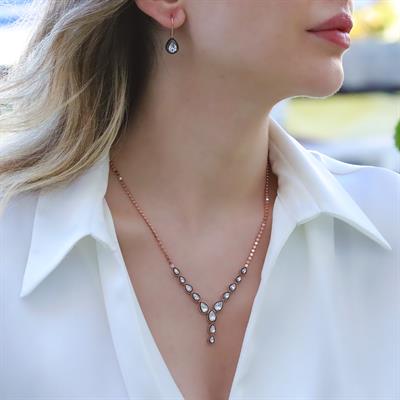 Damla Elmas Montür Modeli Rose Gold Gümüş Set