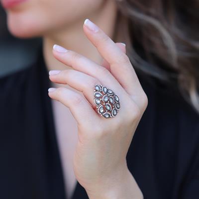 Damla Elmas Montür Modeli Rose Gold Gümüş Yüzük