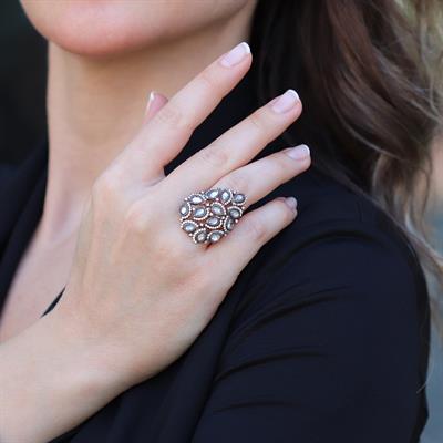 Damla Elmas Montür Modeli Rose Gold Gümüş Yüzük