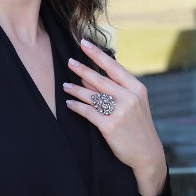 Damla Elmas Montür Modeli Rose Gold Gümüş Yüzük