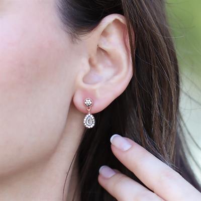 Damla Mini Elmas Montür Rose Gold Gümüş Küpe