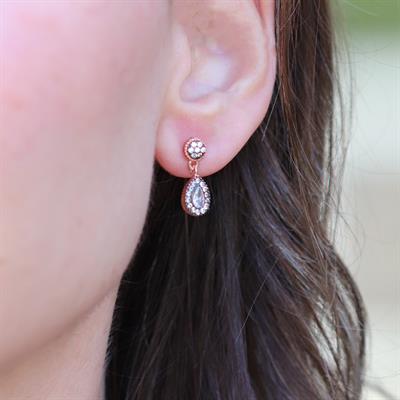 Damla Mini Elmas Montür Rose Gold Gümüş Küpe