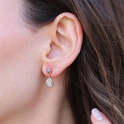 Damla Mini Elmas Montür Rose Gold Gümüş Küpe