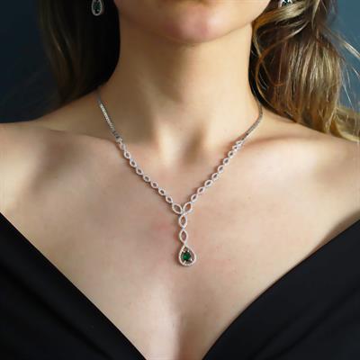 Damla Modeli Yeşil Zirkon Taşlı Gümüş Set 