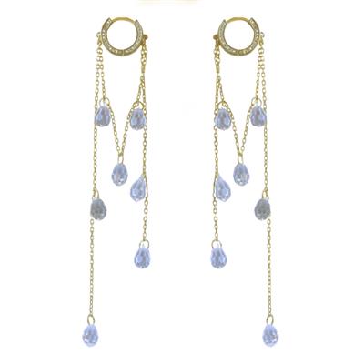 Damla Sallantılı Kristal Gold Gümüş Küpe