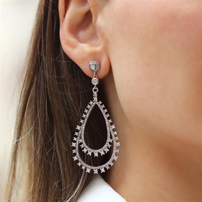 Damla Taşlı Işıltılı Gümüş Küpe