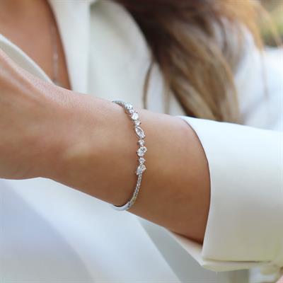 Damla Taşlı Şık Gümüş Kelepçe