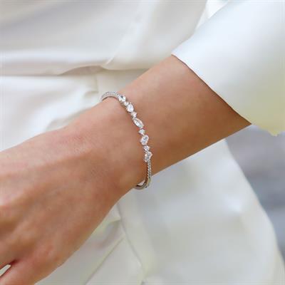 Damla Taşlı Şık Gümüş Kelepçe