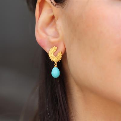 Damla Turkuaz Taşlı Antik Gümüş Küpe