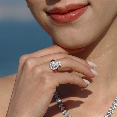 Damla Yaprak Modeli Taşlı Gümüş Set